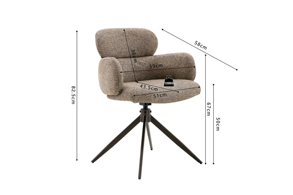 Chaise pivotante de salle à manger ROXANA, tissu poivre