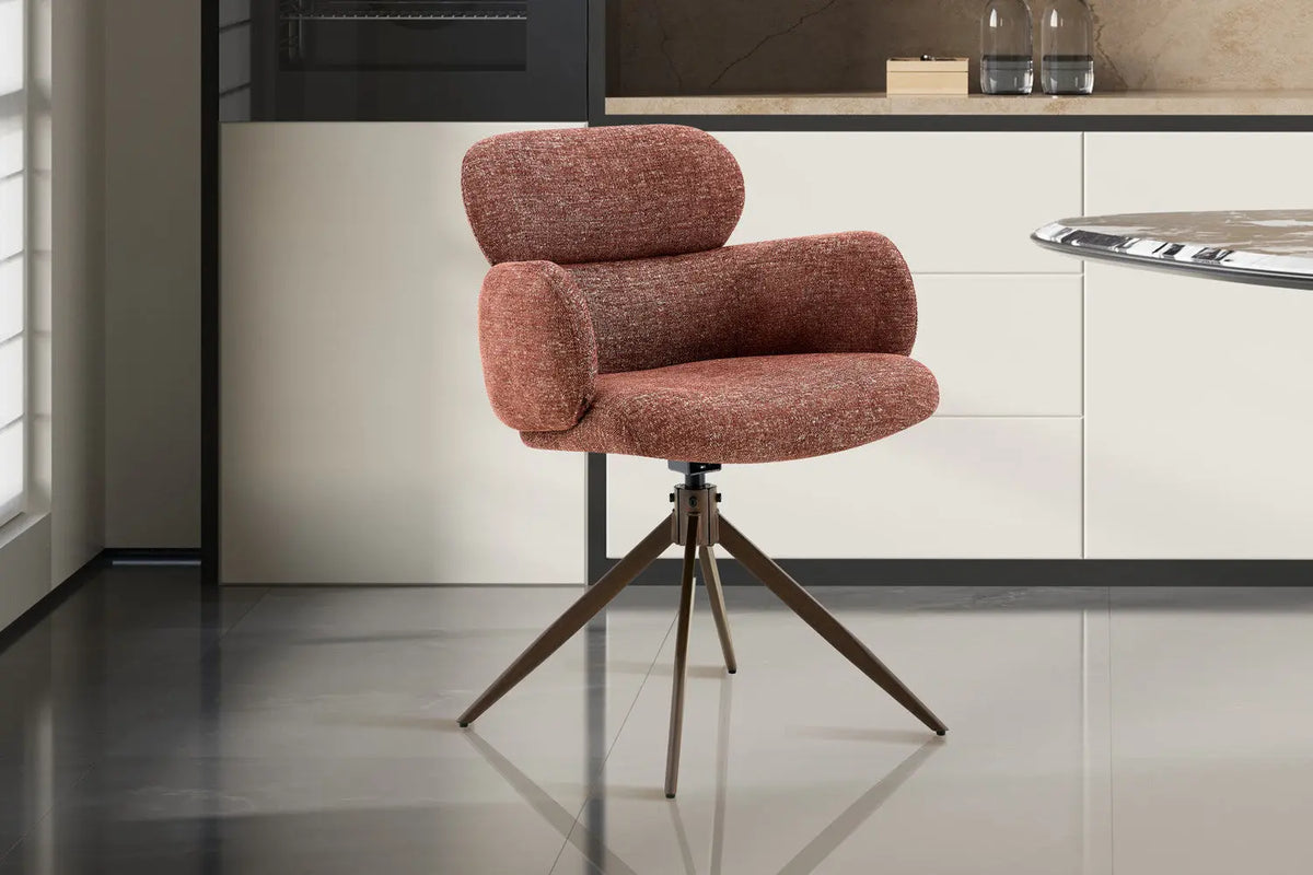 Chaise pivotante de salle à manger ROXANA, tissu rouille