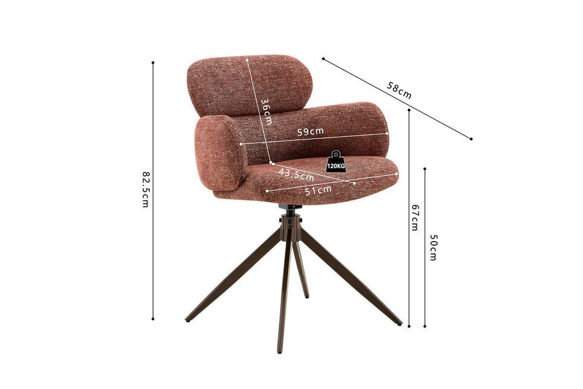 Chaise pivotante de salle à manger ROXANA, tissu rouille