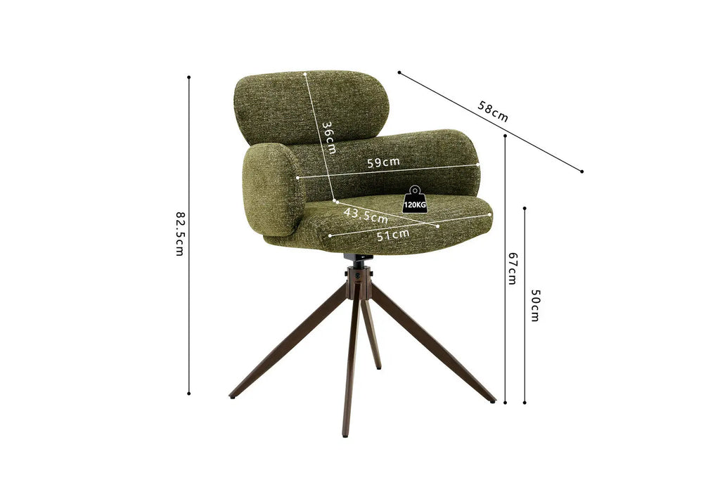 Chaise pivotante de salle à manger ROXANA, tissu vert