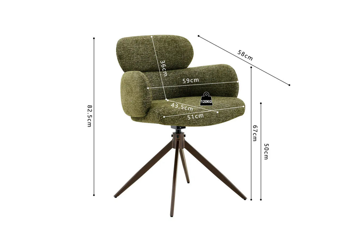 Chaise pivotante de salle à manger ROXANA, tissu vert