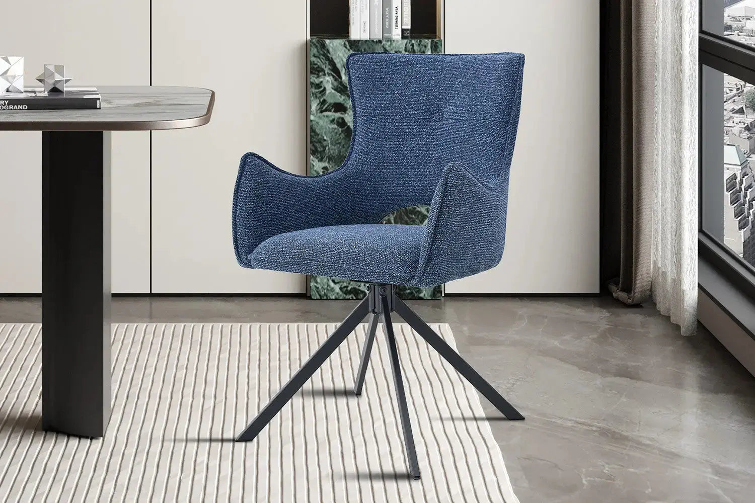 Chaise pivotante BILY Bleu avec accoudoirs – 57,5 x 60 cm | TIKAYLA