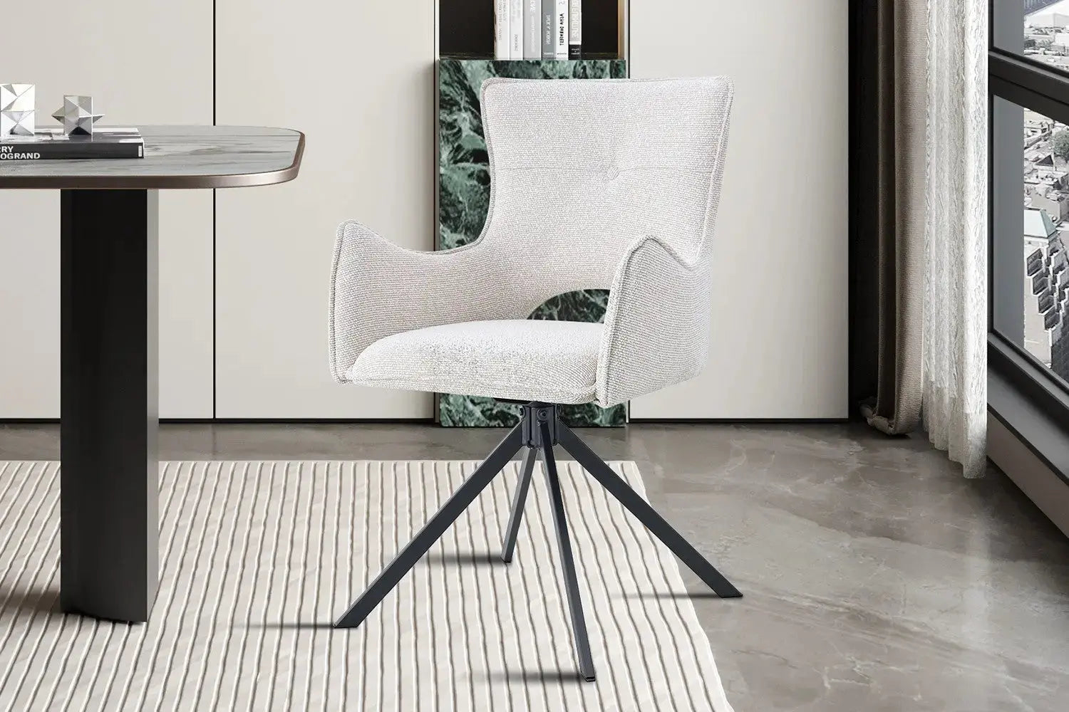 Chaise pivotante BILY Écru avec accoudoirs – 57,5 x 60 cm | TIKAYLA