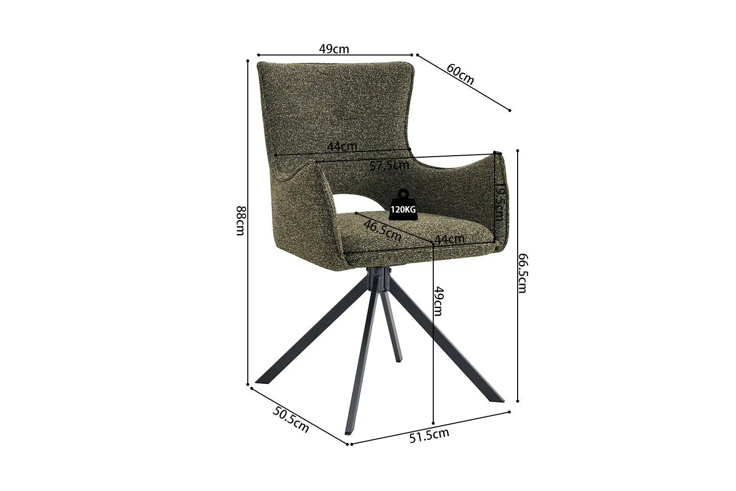 Chaise pivotante BILY Vert avec accoudoirs – 57,5 x 60 cm | TIKAYLA