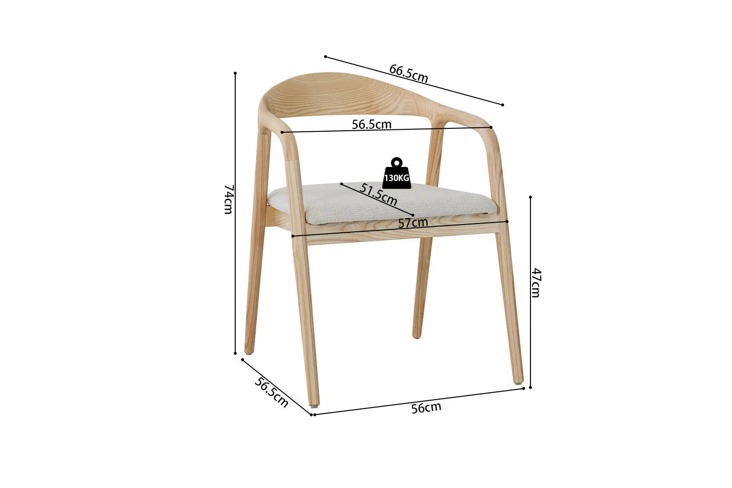 Fauteuil CLARA Frêne naturel – 57 x 66,5 cm | TIKAYLA