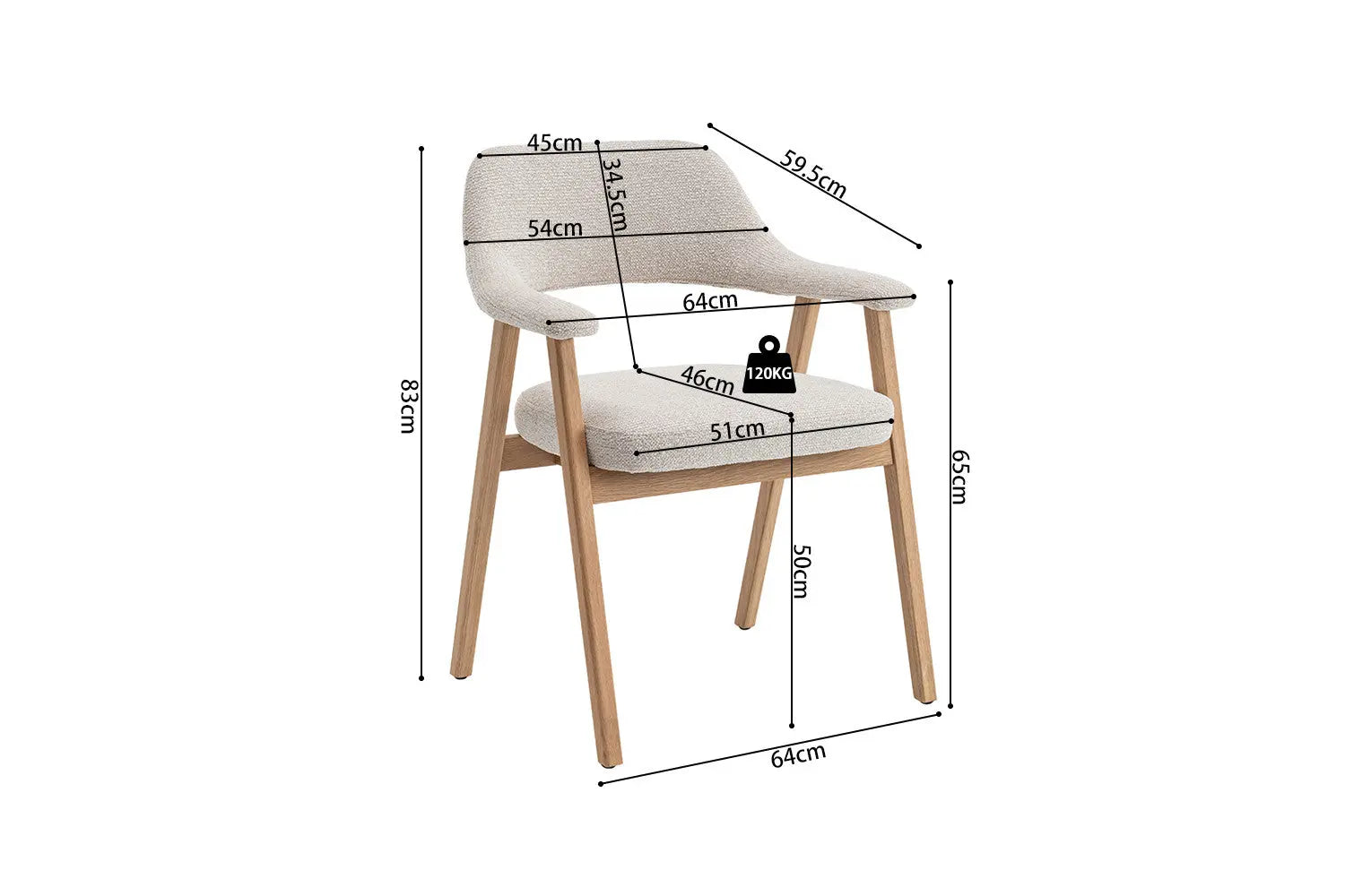 Chaise avec accoudoirs CORALYA beige – 64 x 59,5 cm | TIKAYLA