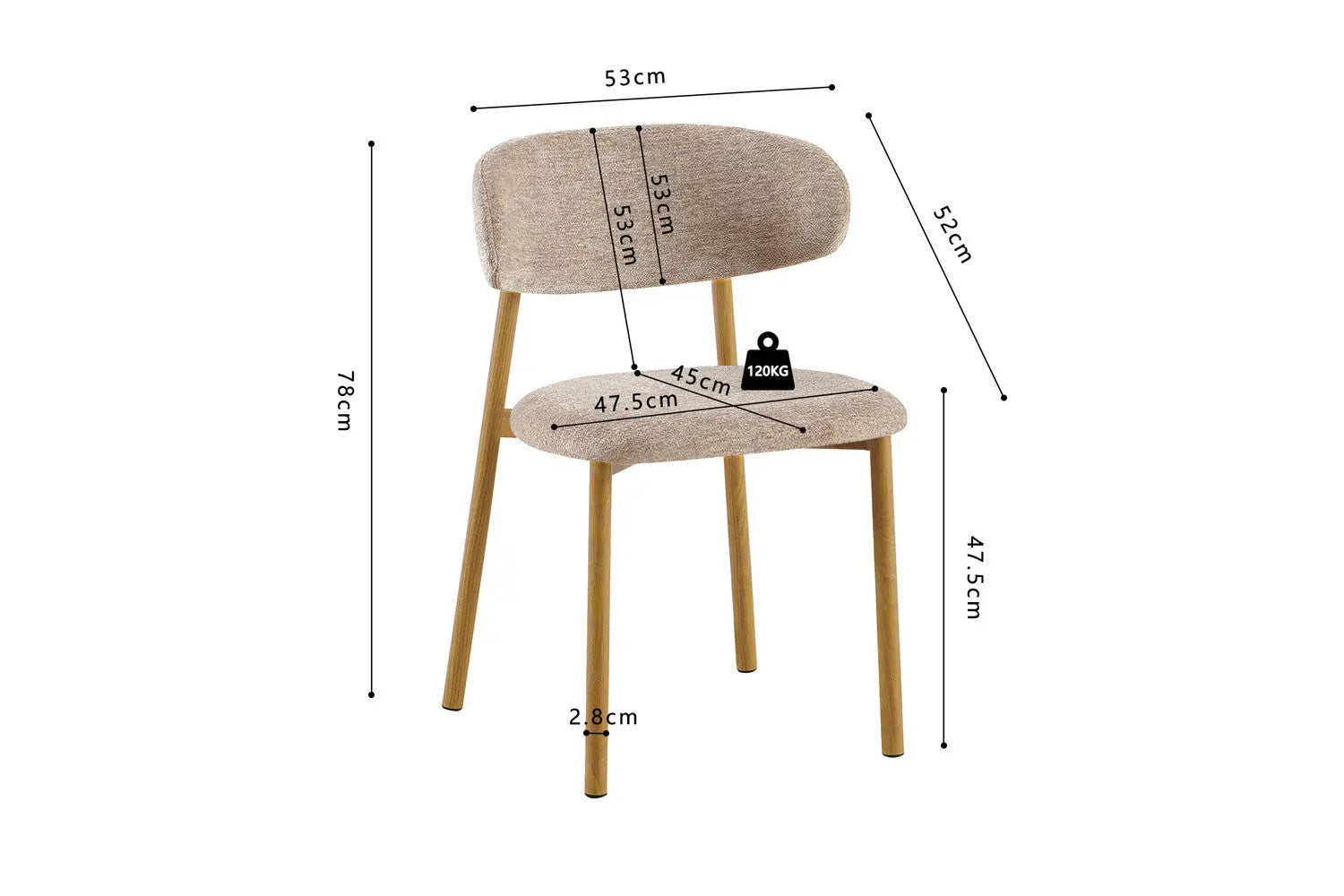 Chaise de salle à manger COYA Naturel et Sable – 53 x 52 cm | TIKAYLA