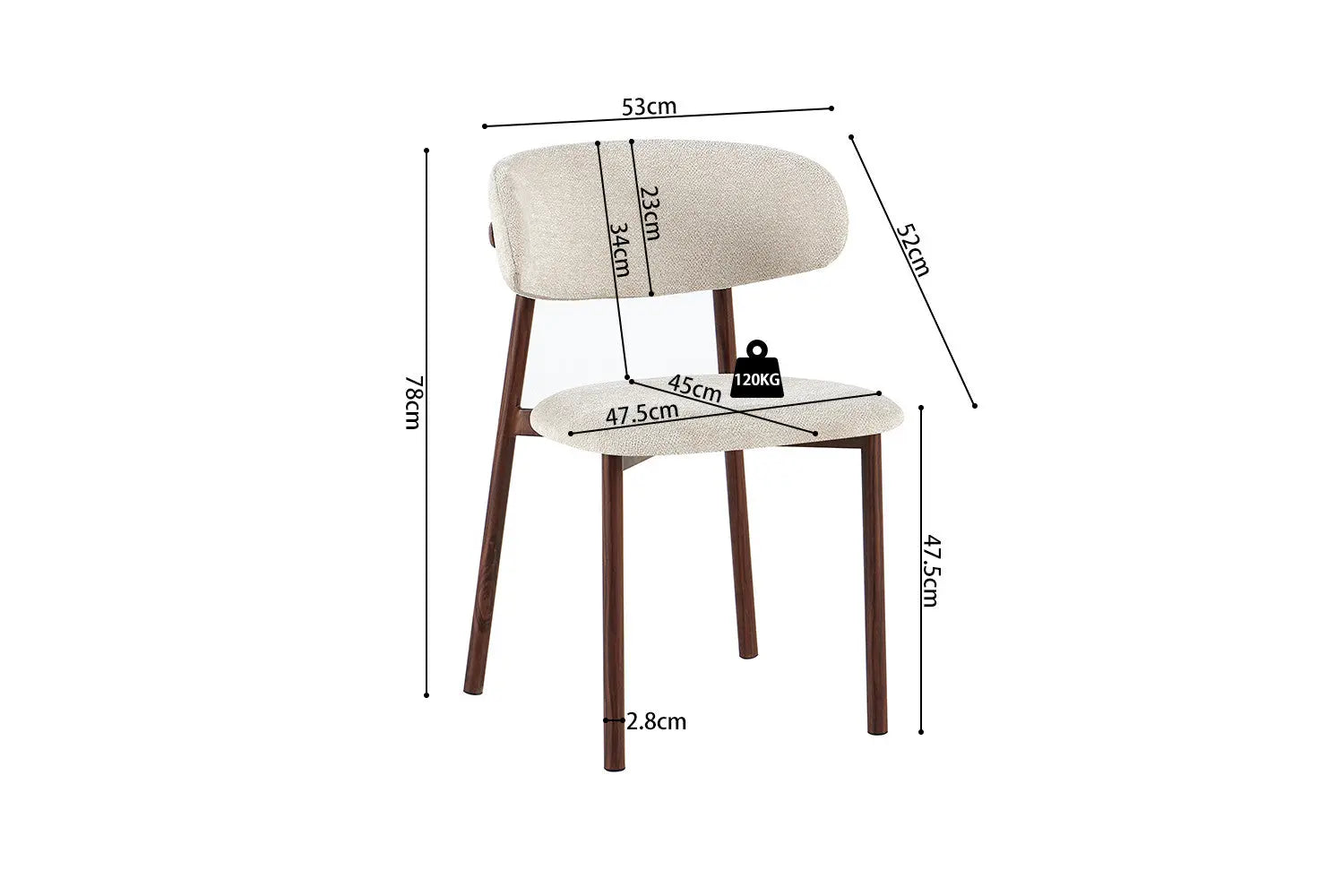 Chaise de salle à manger COYA Noyer et Beige – 53 x 52 cm | TIKAYLA
