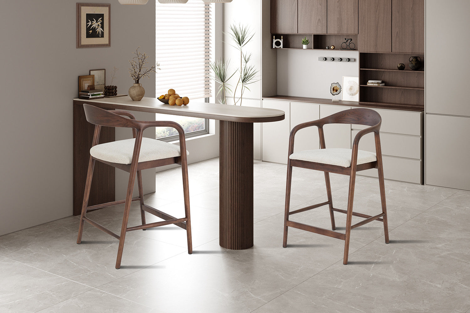 Chaise de bar CLARA Frêne noyer – 55,5 x 57,5 cm | TIKAYLA