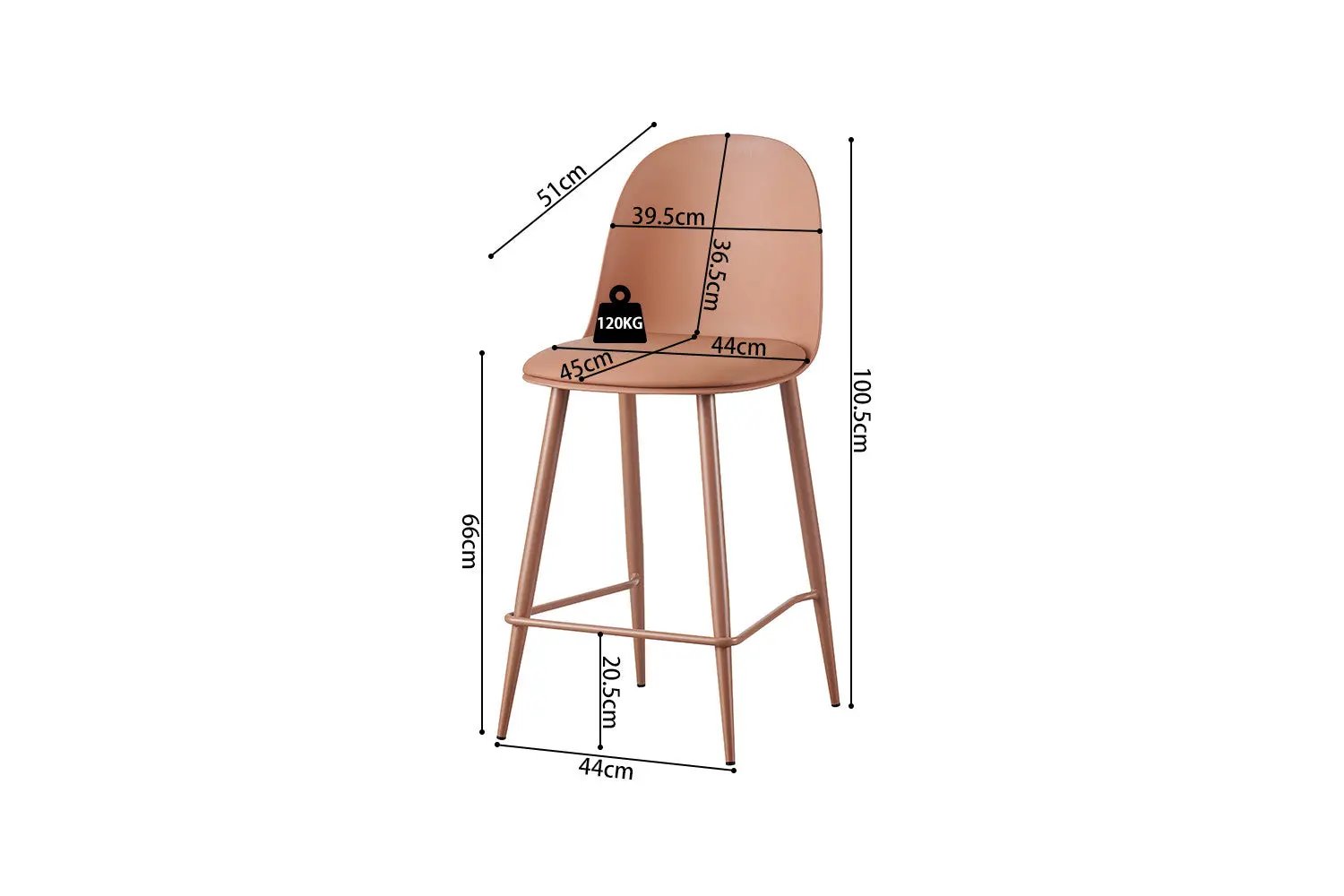 Chaise de bar JASMYN terracotta – 44 x 51 cm | TIKAYLA