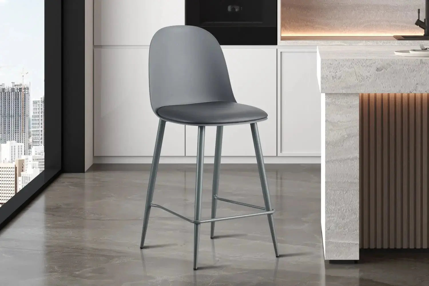 Chaise de bar JASMYN gris – 44 x 51 cm | TIKAYLA
