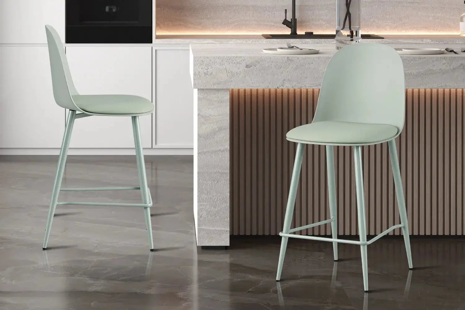 Chaise de bar JASMYN gris-vert – 44 x 51 cm | TIKAYLA