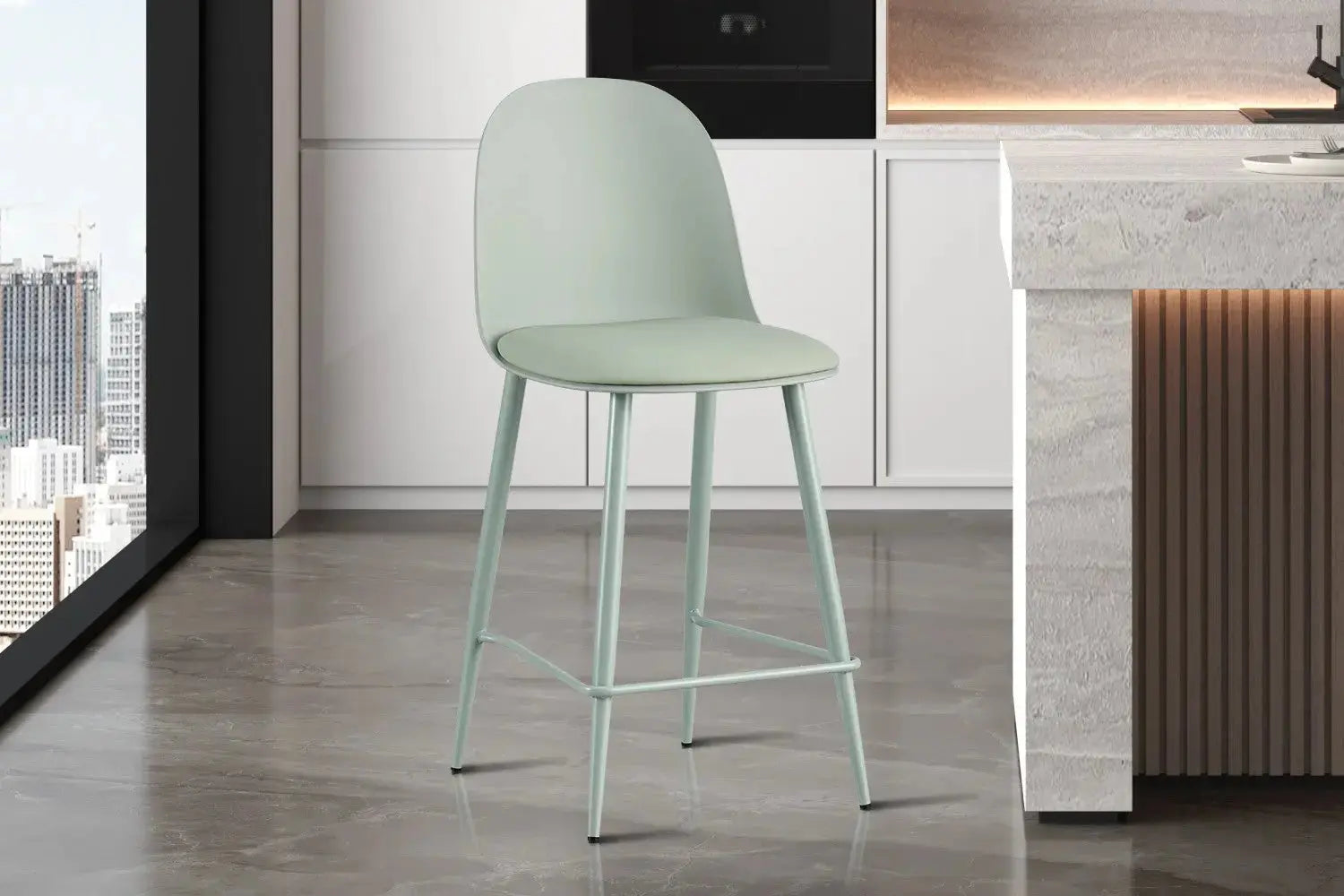 Chaise de bar JASMYN gris-vert – 44 x 51 cm | TIKAYLA