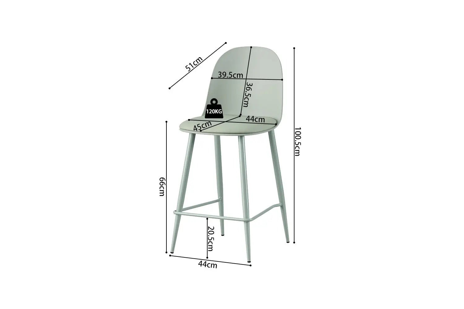Chaise de bar JASMYN gris-vert – 44 x 51 cm | TIKAYLA