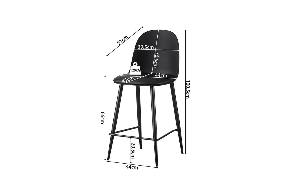 Chaise de bar JASMYN noir – 44 x 51 cm | TIKAYLA