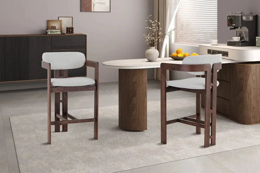 Chaise de bar KAMELIA en bois de frêne et noyer – 56 x 52 cm | TIKAYLA