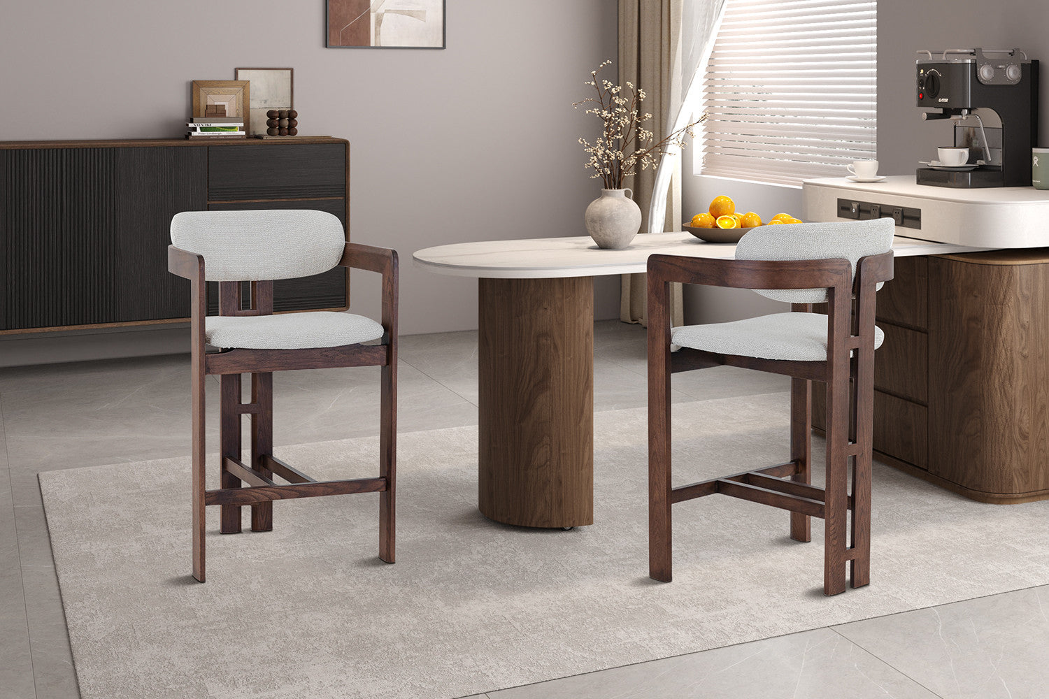 Chaise de bar KAMELIA en bois de frêne et noyer – 56 x 52 cm | TIKAYLA