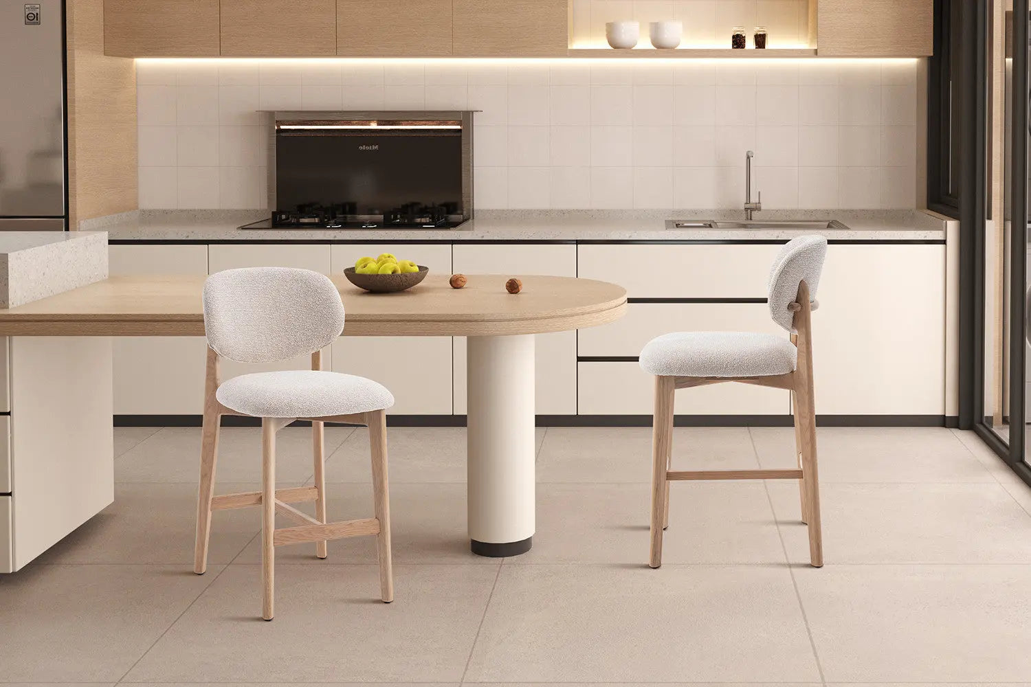 Chaise de bar KAYA Chêne naturel et Beige – chêne massif | TIKAYLA