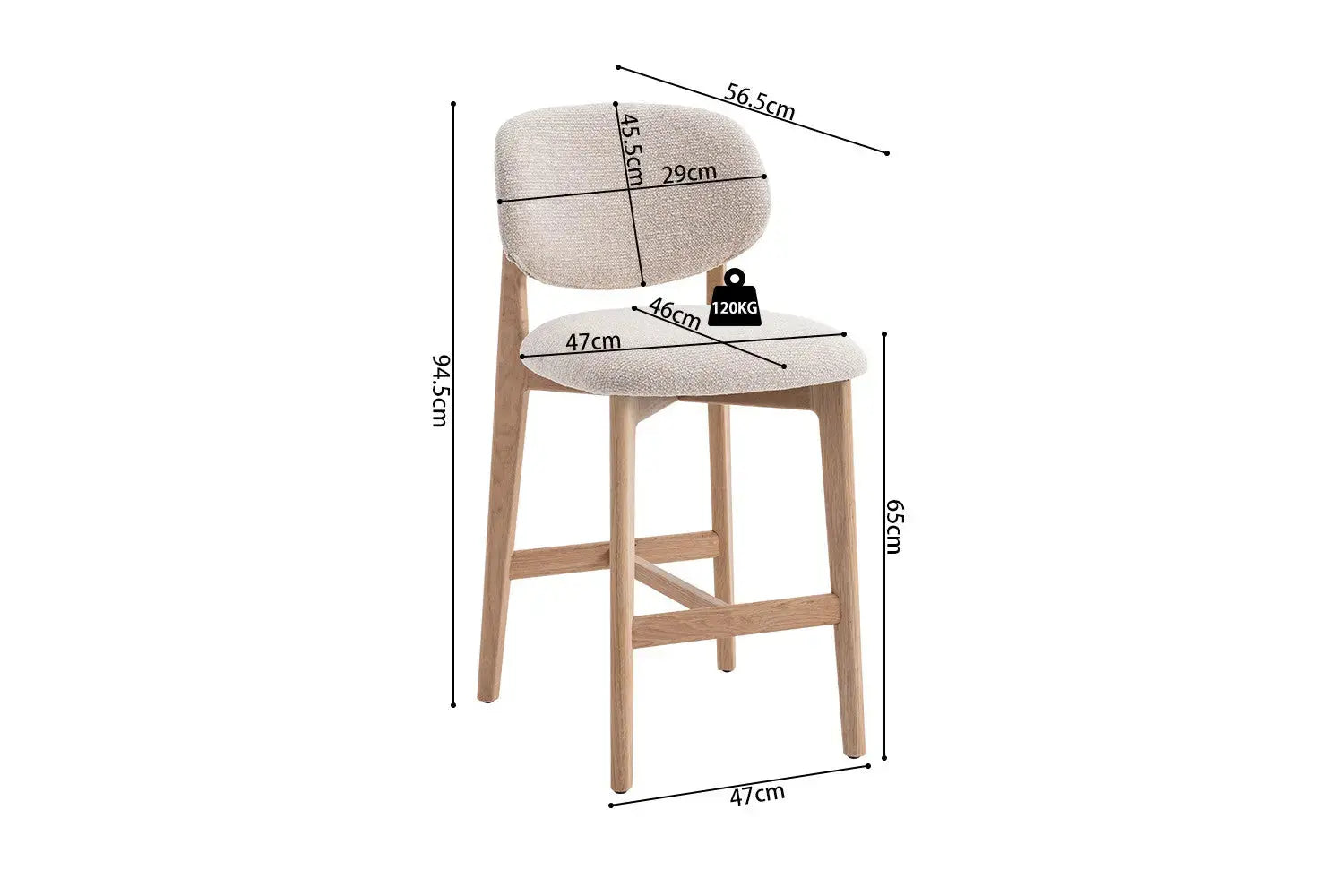 Chaise de bar KAYA Chêne naturel et Beige – chêne massif | TIKAYLA