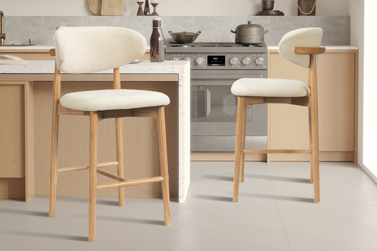 Chaise de bar KAYLA beige frêne naturel – 50 x 56 cm | TIKAYLA
