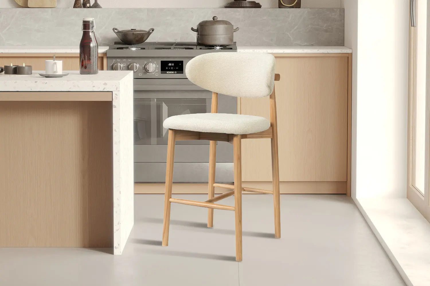 Chaise de bar KAYLA beige frêne naturel – 50 x 56 cm | TIKAYLA
