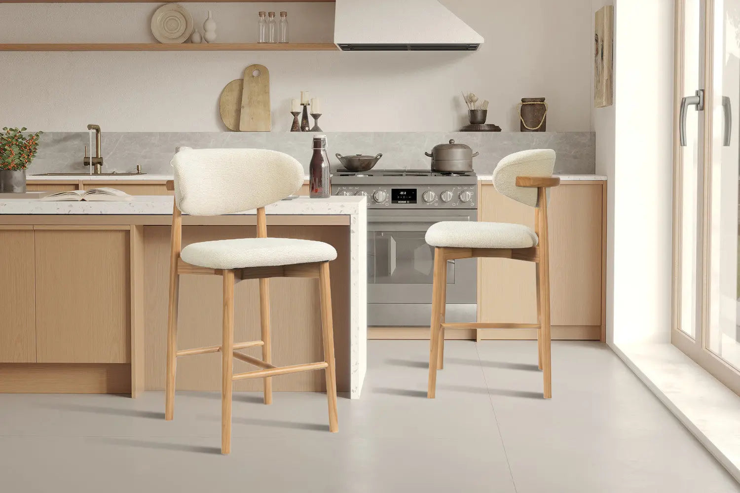 Chaise de bar KAYLA beige frêne naturel – 50 x 56 cm | TIKAYLA