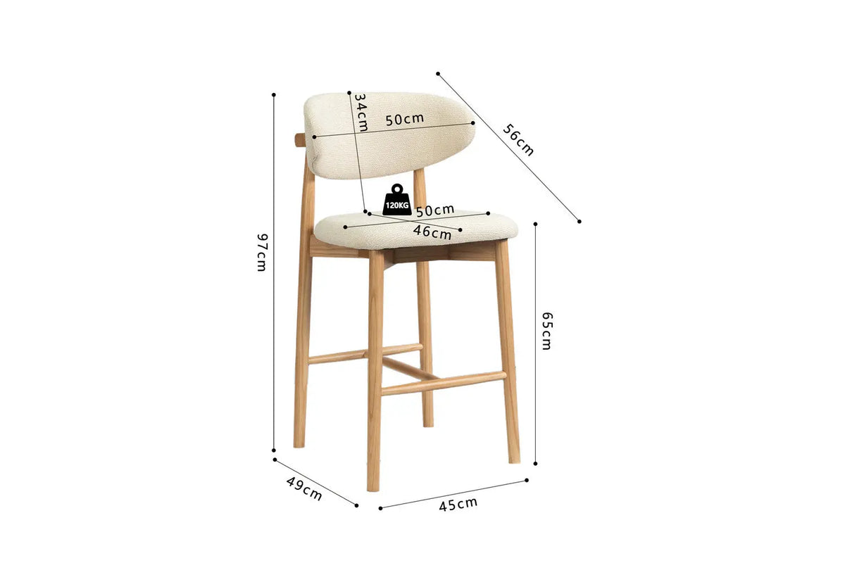 Chaise de bar KAYLA beige frêne naturel – 50 x 56 cm | TIKAYLA