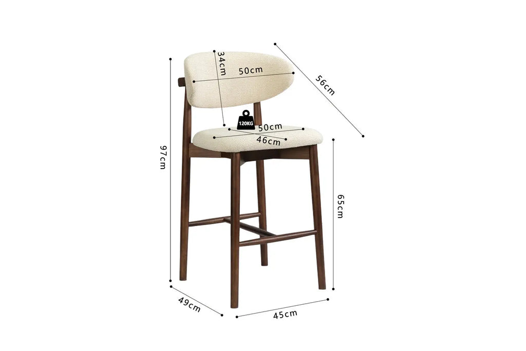 Chaise de bar KAYLA beige frêne et noyer – 50 x 56 cm | TIKAYLA