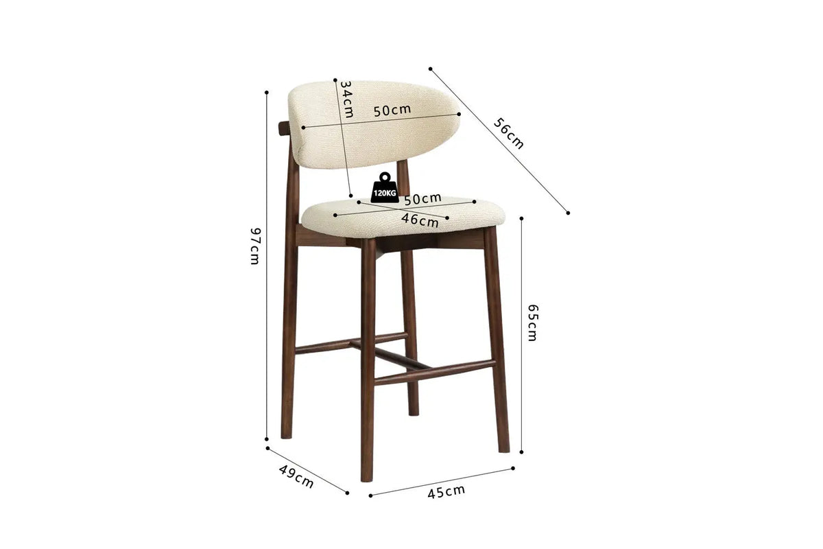 Chaise de bar KAYLA beige frêne et noyer – 50 x 56 cm | TIKAYLA