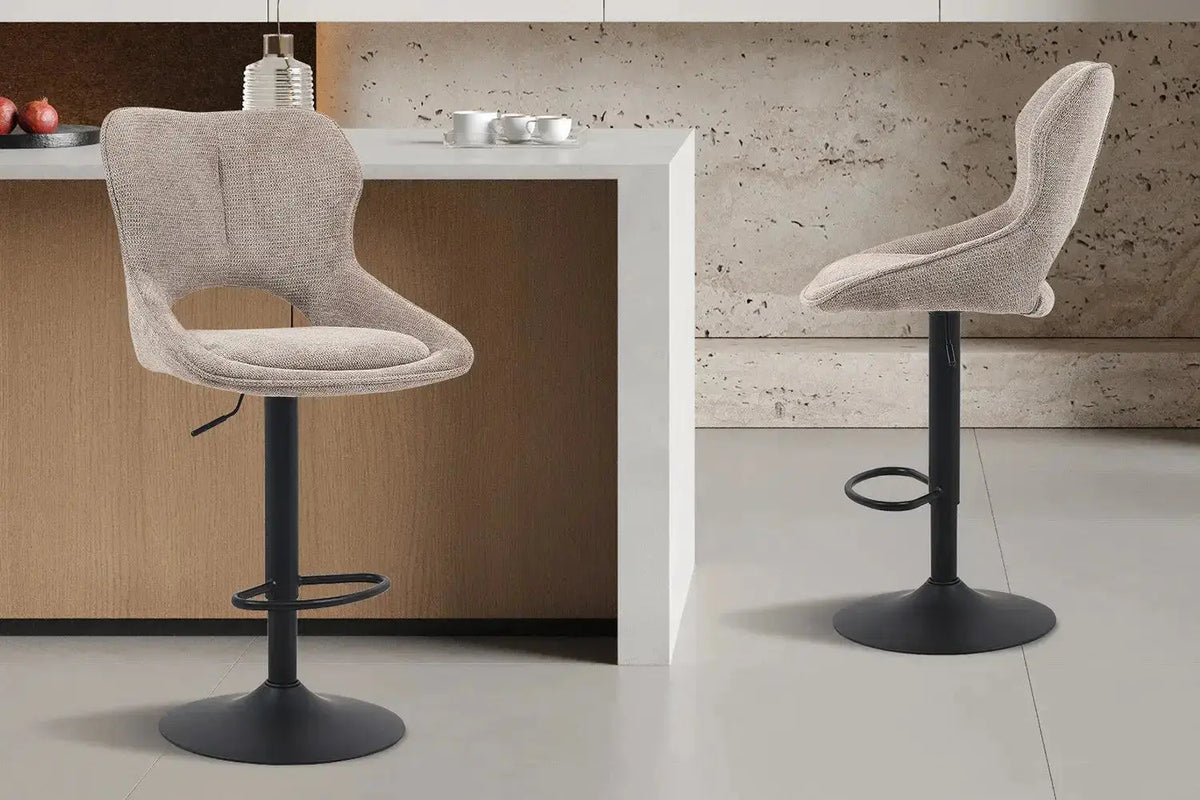 Chaise de bar pivotante MORY en tissu poivre – 51 x 53 cm | TIKAYLA