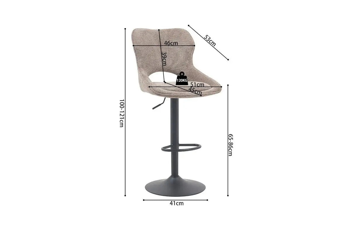 Chaise de bar pivotante MORY en tissu poivre – 51 x 53 cm | TIKAYLA