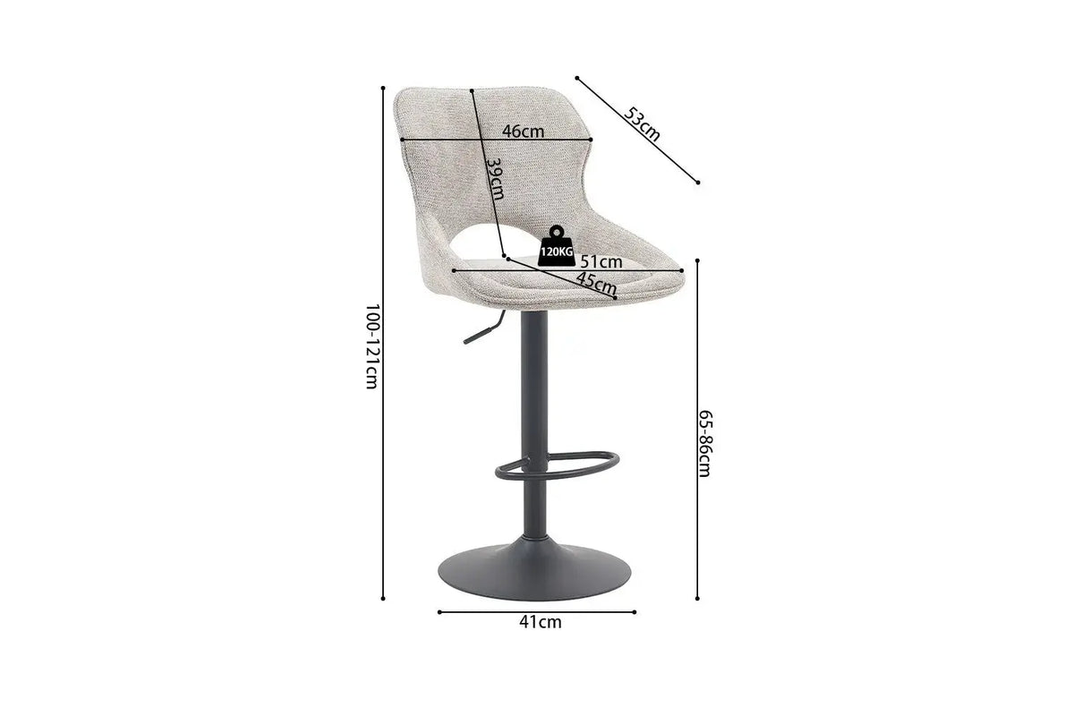 Chaise de bar pivotante MORY en tissu gris clair – 51 x 53 cm | TIKAYLA