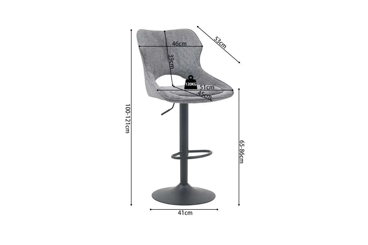 Chaise de bar pivotante MORY en tissu gris foncé – 51 x 53 cm | TIKAYLA