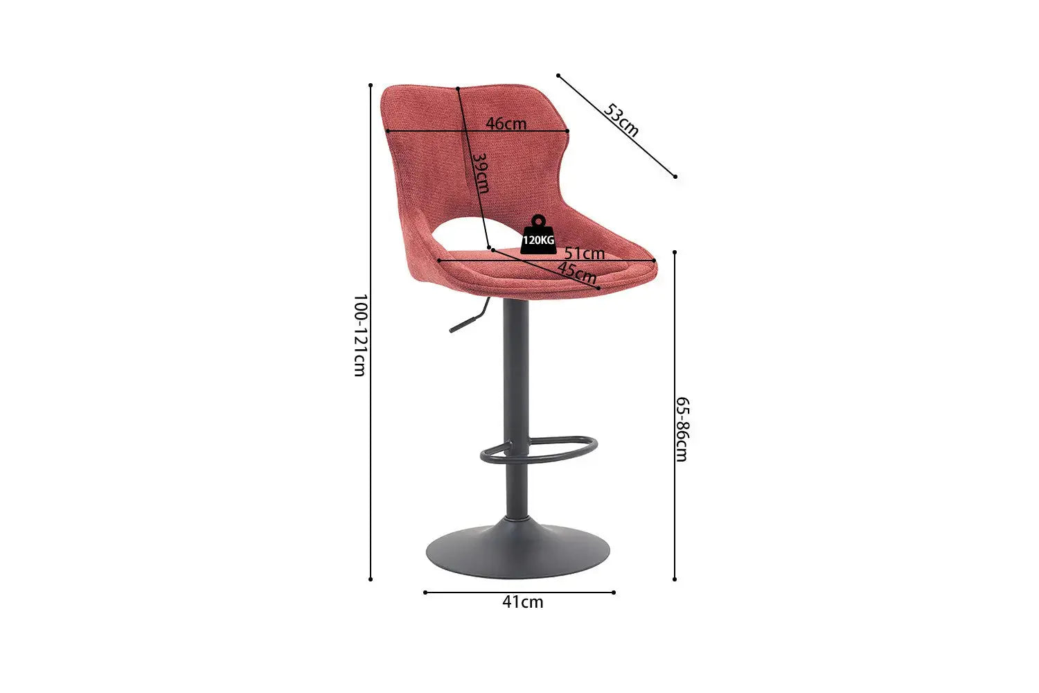 Chaise de bar pivotante MORY en tissu rouge – 51 x 53 cm | TIKAYLA