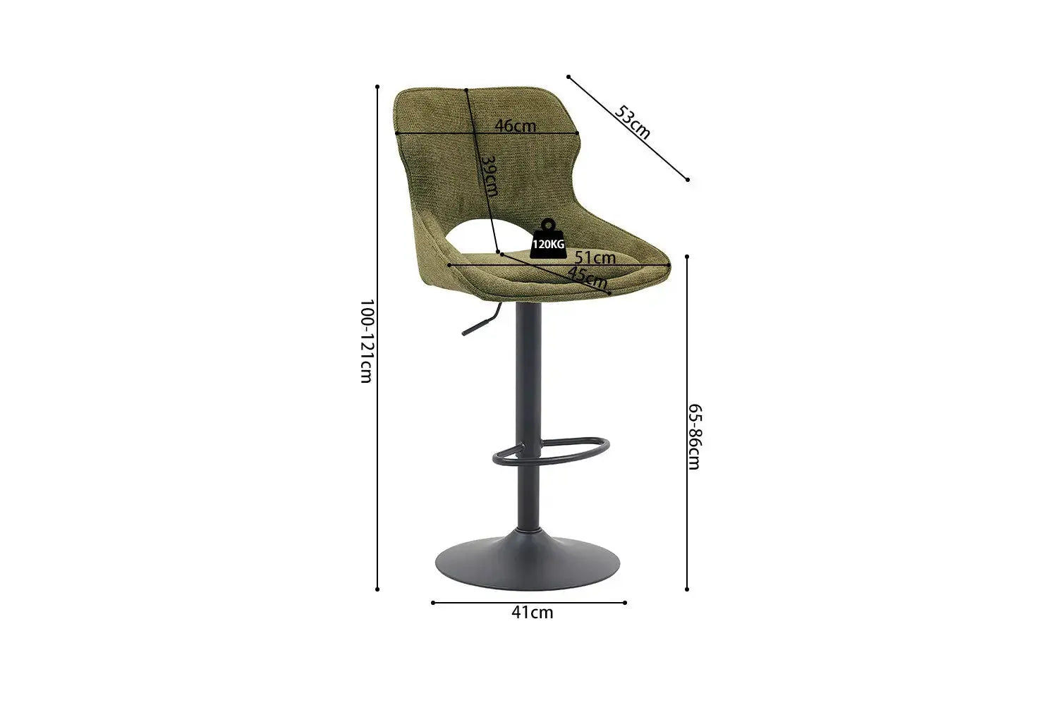 Chaise de bar pivotante MORY en tissu vert – 51 x 53 cm | TIKAYLA
