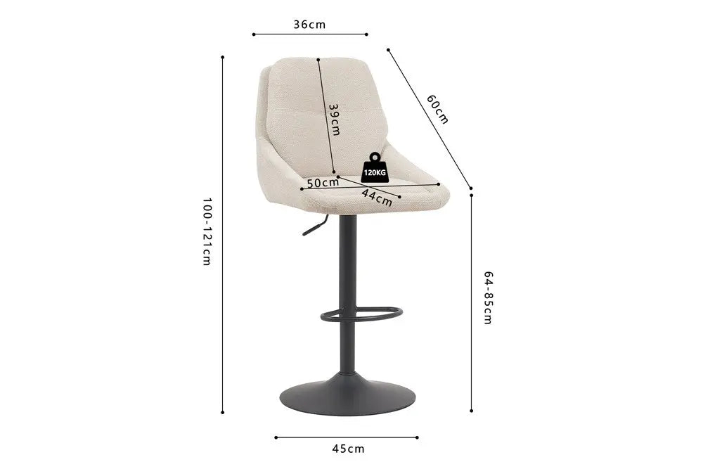 Chaise de bar pivotante SABA en tissu ecru – 50 x 60 cm | TIKAYLA