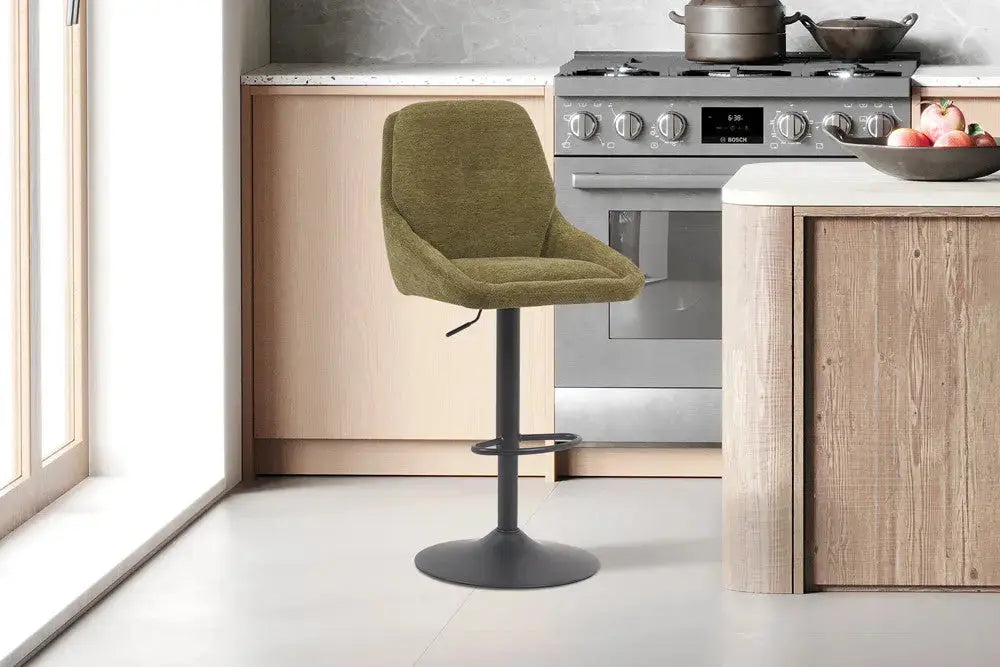 Chaise de bar pivotante SABA en tissu vert – 50 x 60 cm | TIKAYLA