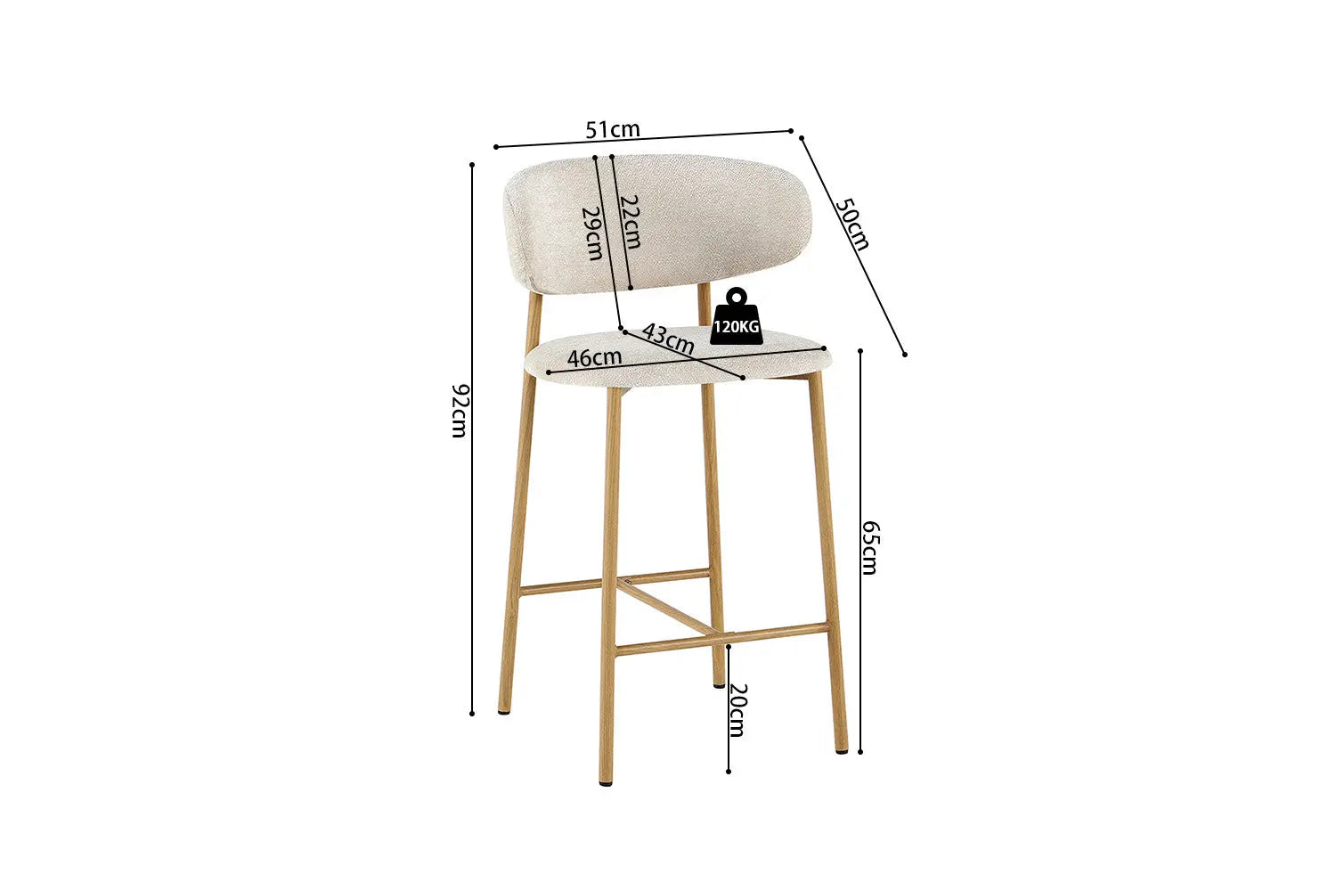 Chaise de bar COYA Naturel et Beige – 51 x 50 cm | TIKAYLA