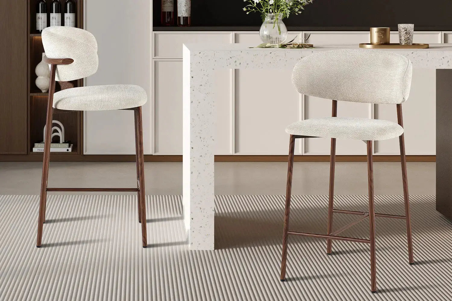 Chaise de bar COYA Noyer et Beige – 51 x 50 cm | TIKAYLA