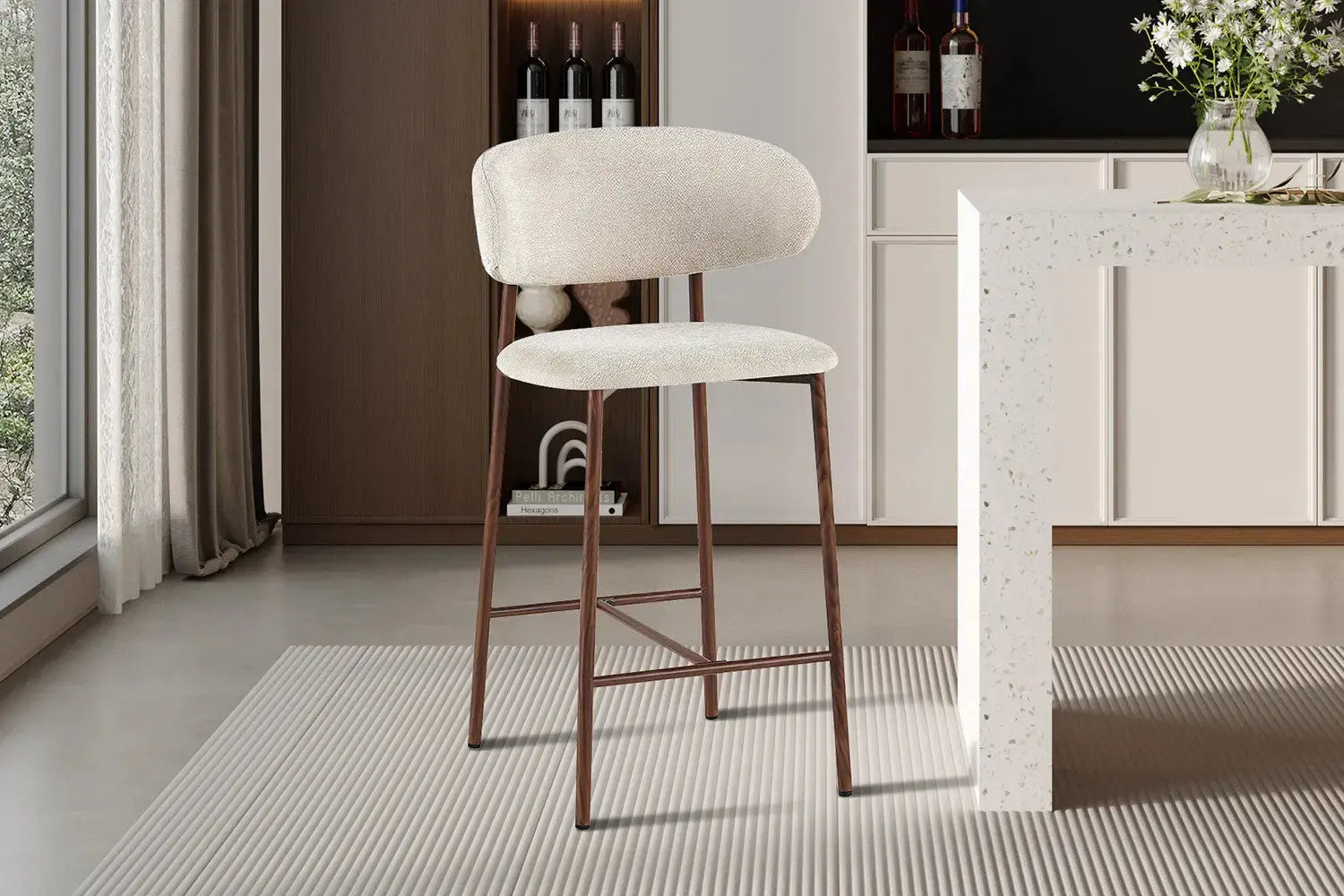 Chaise de bar COYA Noyer et Beige – 51 x 50 cm | TIKAYLA