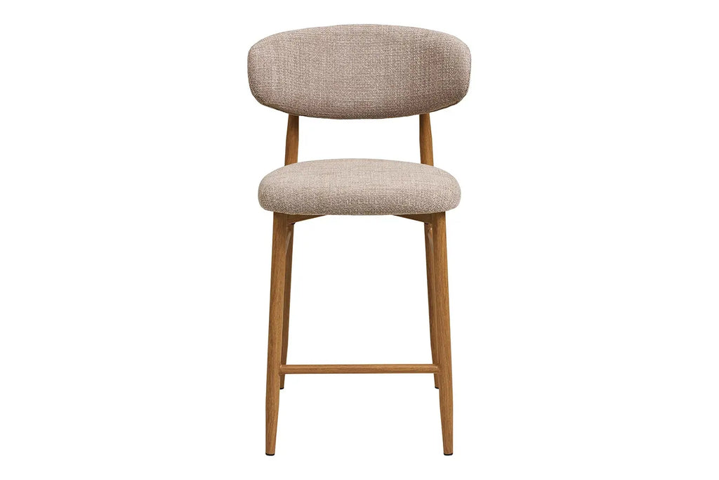 Chaise de bar LEVANTO pieds effet chêne – tissu sable 52 x 55 cm | TIKAYLA