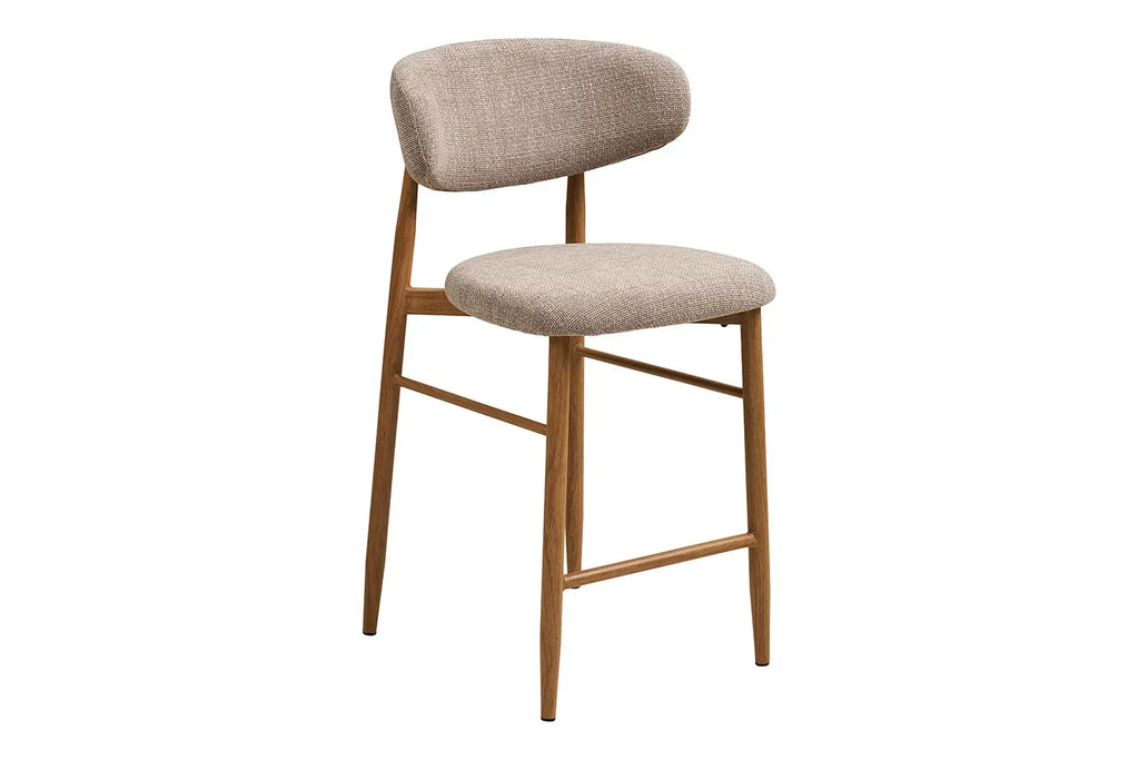 Chaise de bar LEVANTO pieds effet chêne – tissu sable 52 x 55 cm | TIKAYLA