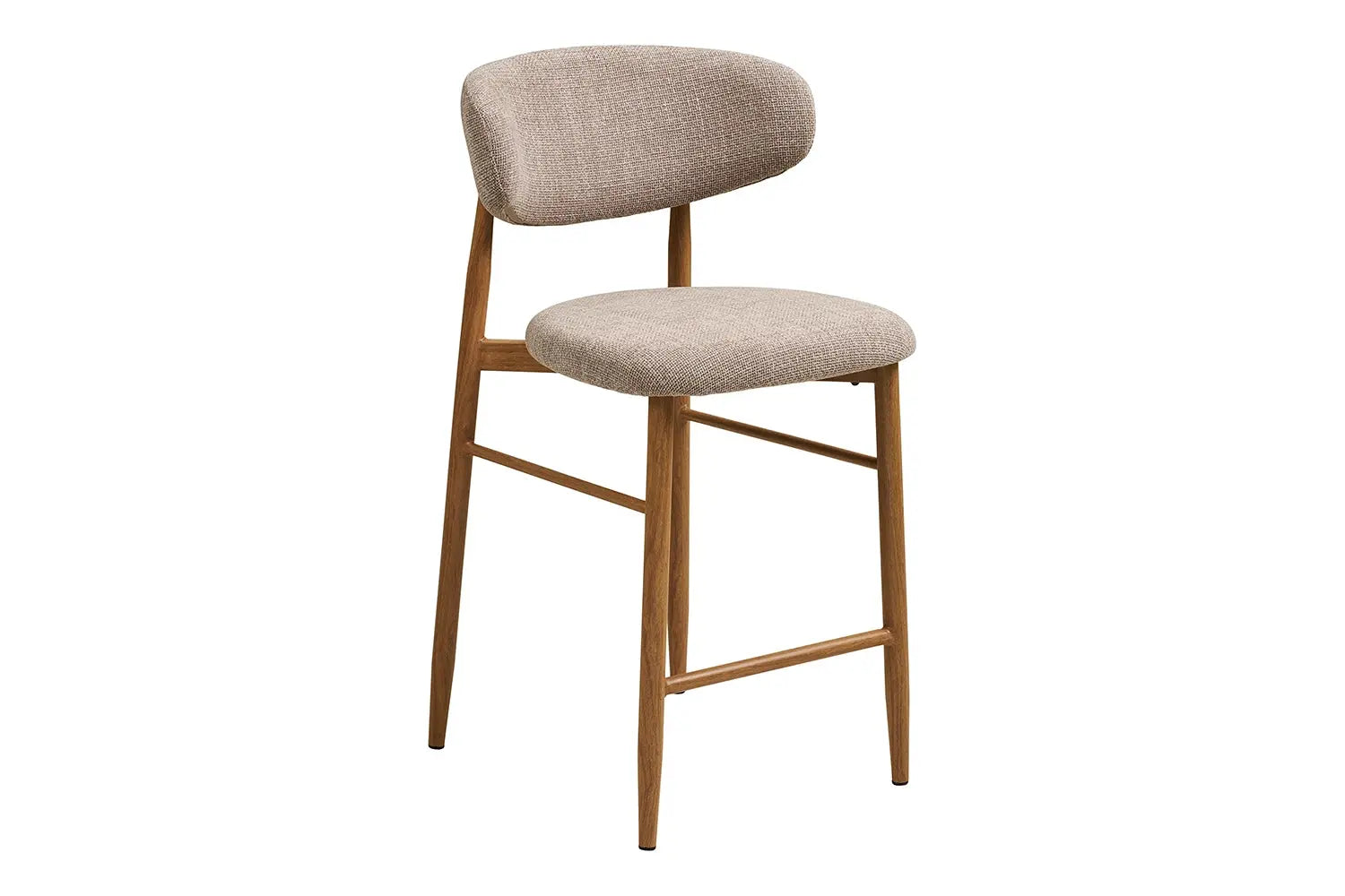 Chaise de bar LEVANTO pieds effet chêne – tissu sable 52 x 55 cm | TIKAYLA