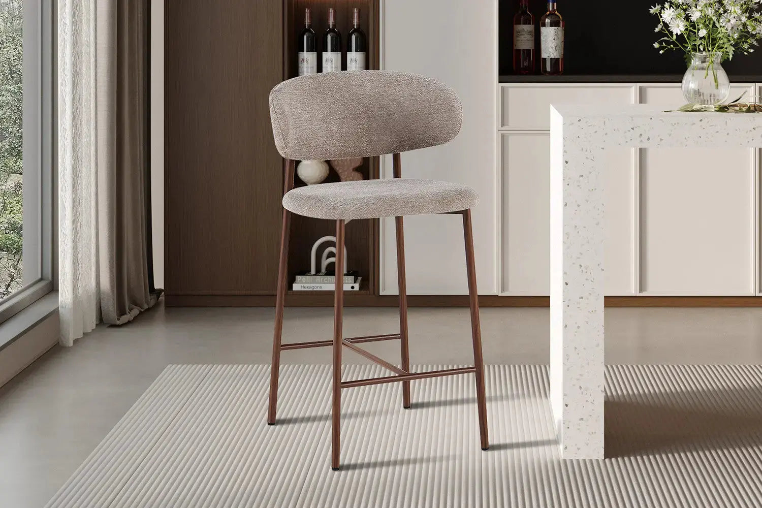 Chaise de bar COYA Noyer et Sable – 51 x 50 cm | TIKAYLA