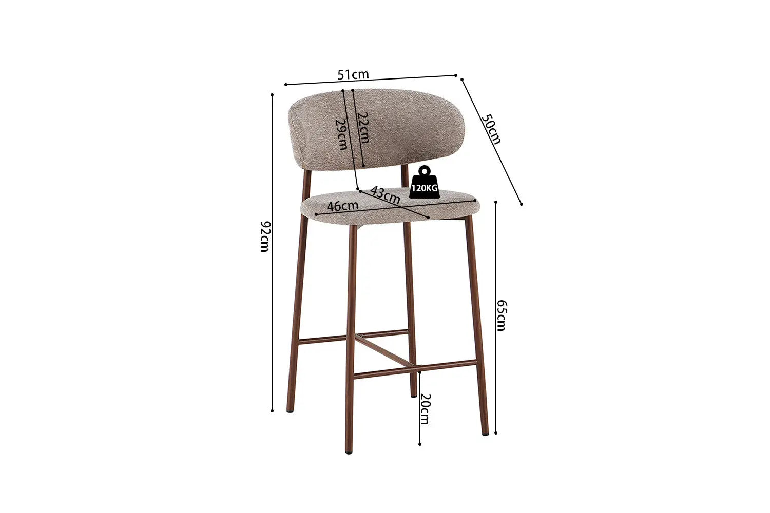 Chaise de bar COYA Noyer et Sable – 51 x 50 cm | TIKAYLA