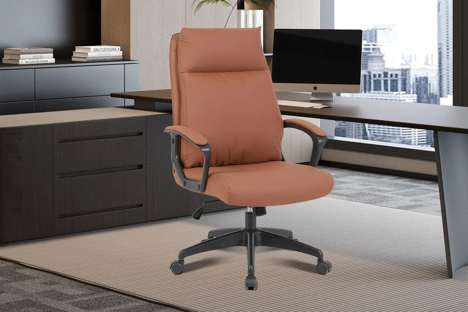 Chaise de bureau ARMEL en similicuir cognac
