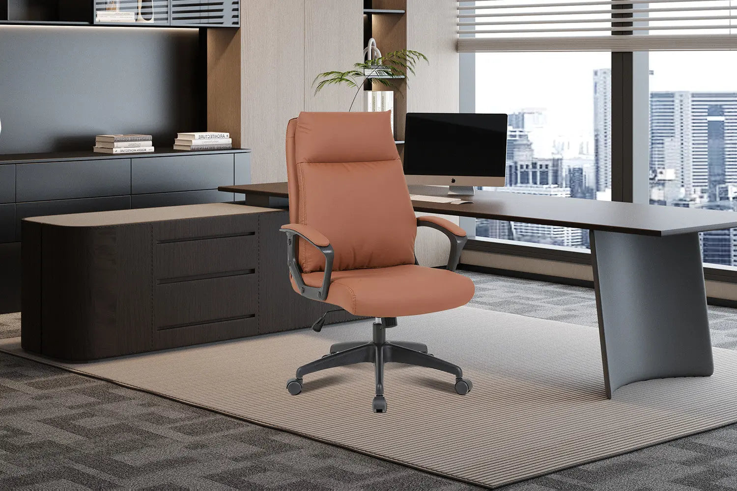 Chaise de bureau ARMEL cognac vue de profil