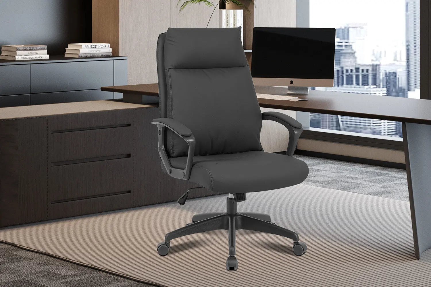 Chaise de bureau ARMEL en similicuir noir