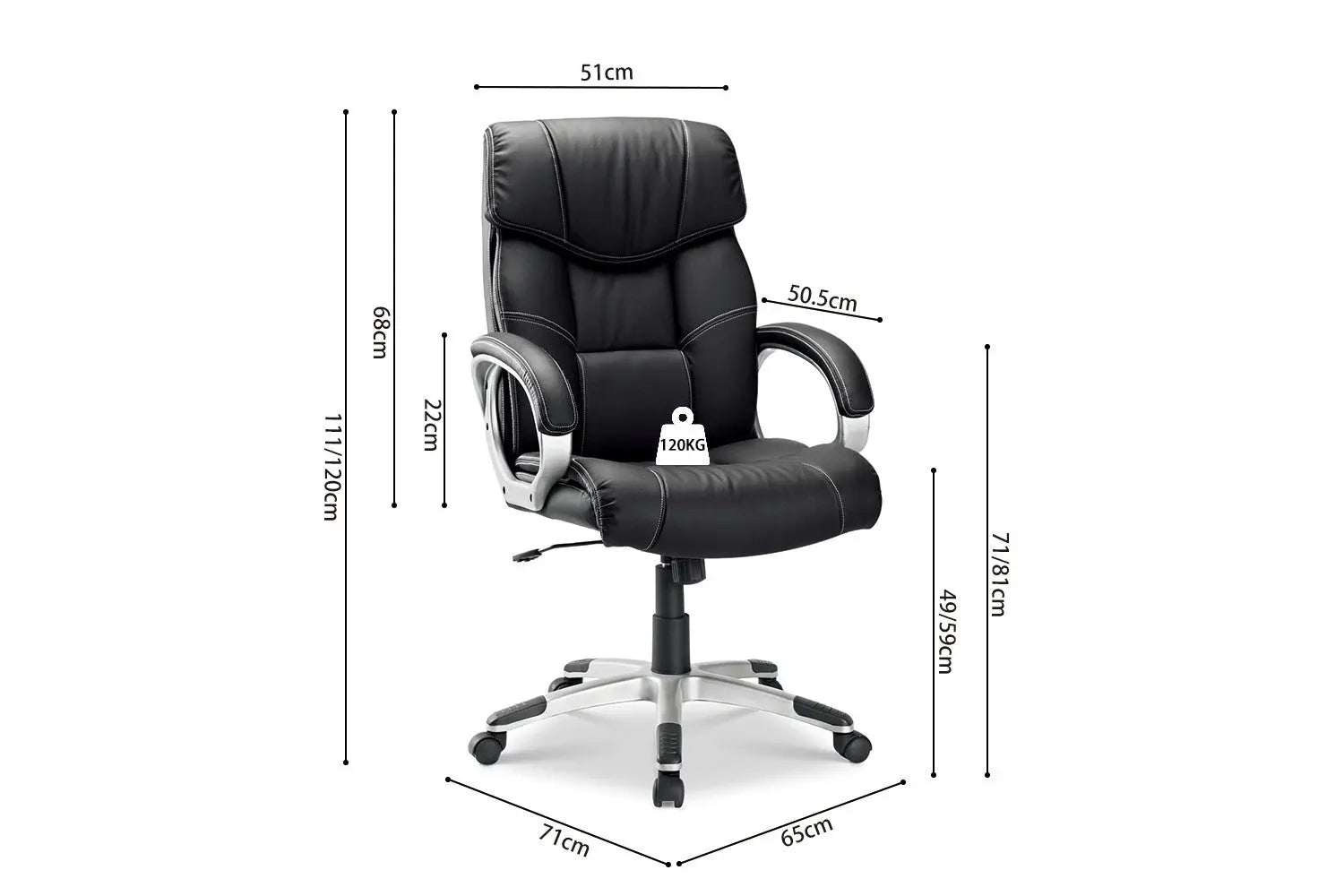 Schema cote de la chaise de bureau DALIA 65 x 71 cm - TIKAYLA