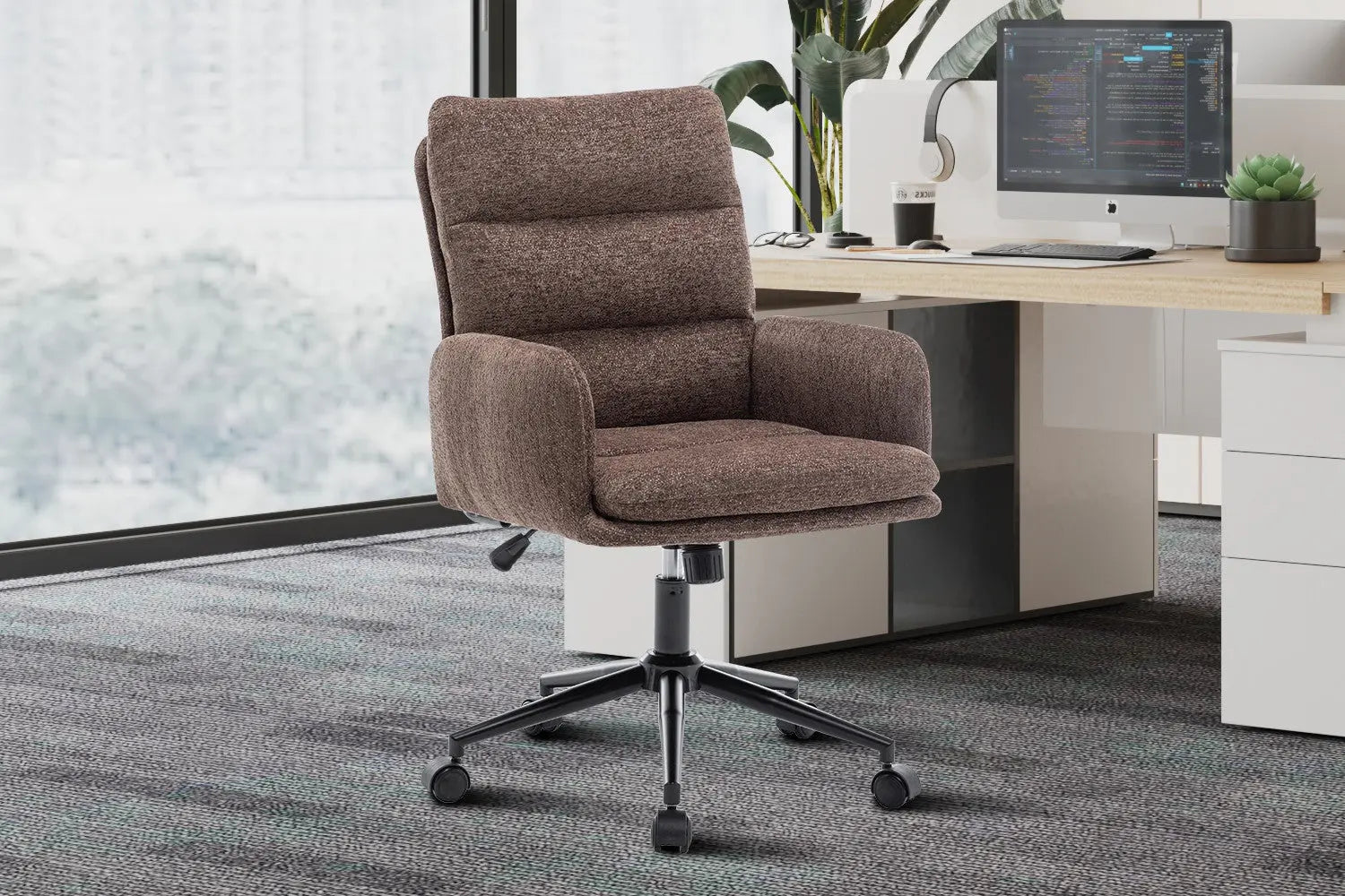 Chaise de bureau EMMY en tissu brun, hauteur reglable 88 a 98 cm - TIKAYLA